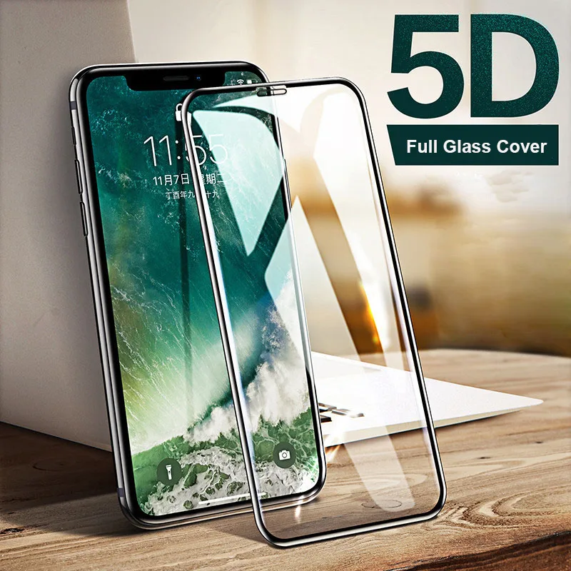 5D закаленное стекло для защиты экрана iPhone 12 11 Pro Max Mini XR X XS 6 6S 7 8 Plus SE 2020 Передняя