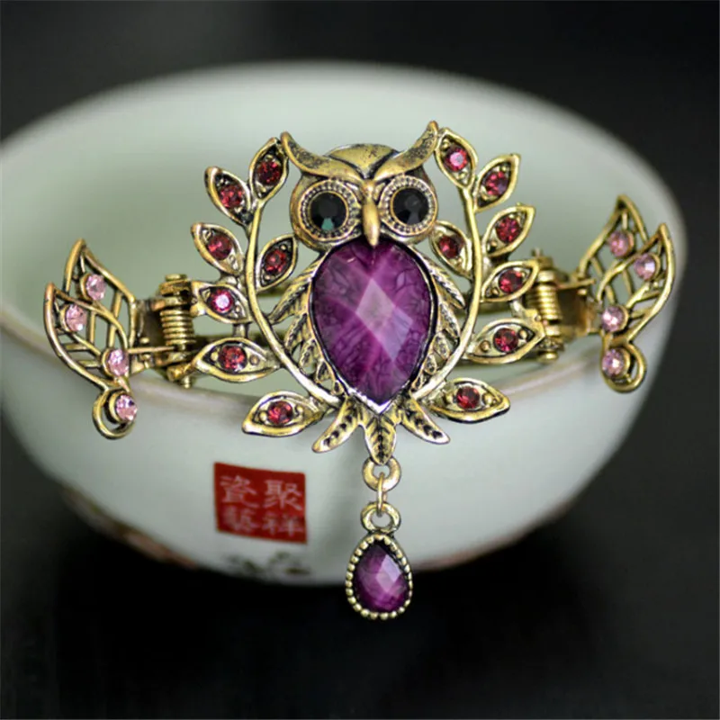 Заколка для волос с изображением красивой совы украшение металлическая