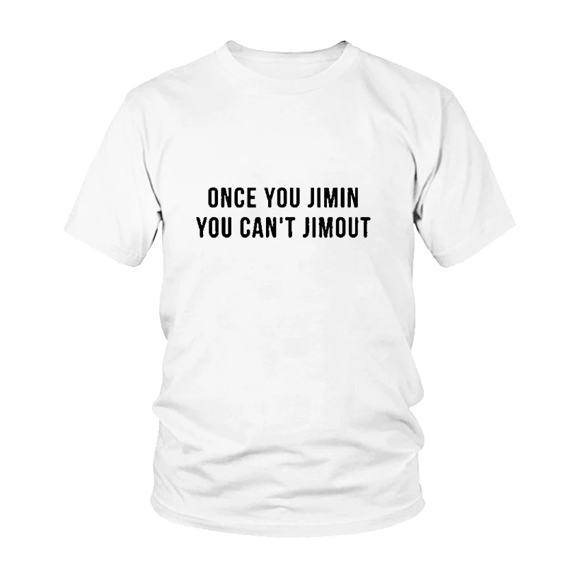 Лидер продаж 2018 забавная женская футболка в Корейском стиле Once You Jimin Can't Jimout