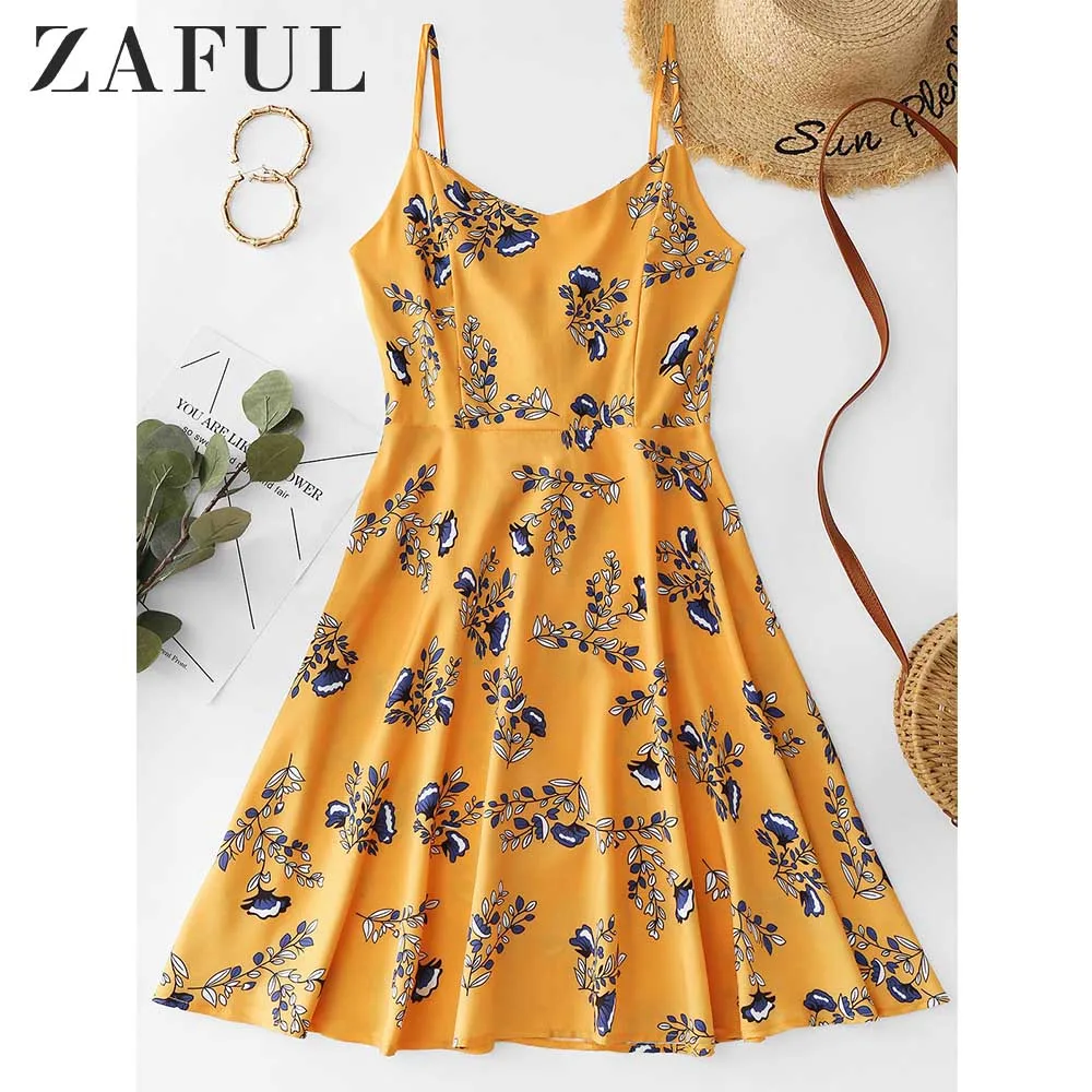 ZAFUL Cami цветочное кружевное мини-платье с открытой спиной сексуальное