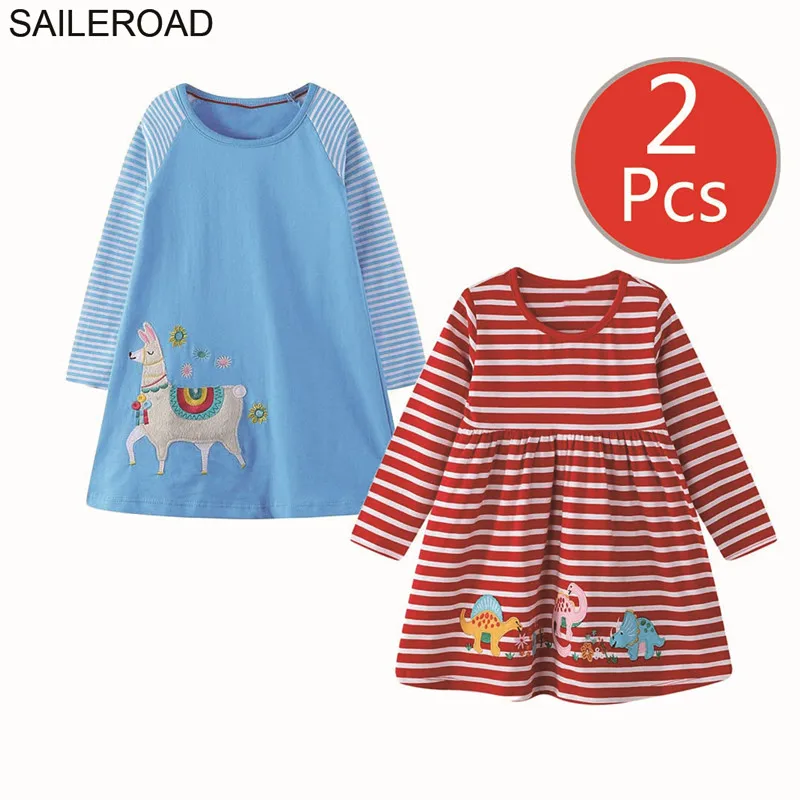 7777 7091 photo SAILEROAD 2 шт. Слон Аппликации Девушки С Длинным Рукавом Платье для 7 лет Одежда Для Девочек Животные Платья для Детей 6 Лет Вышивка - Цвет: 7777 7091 photo