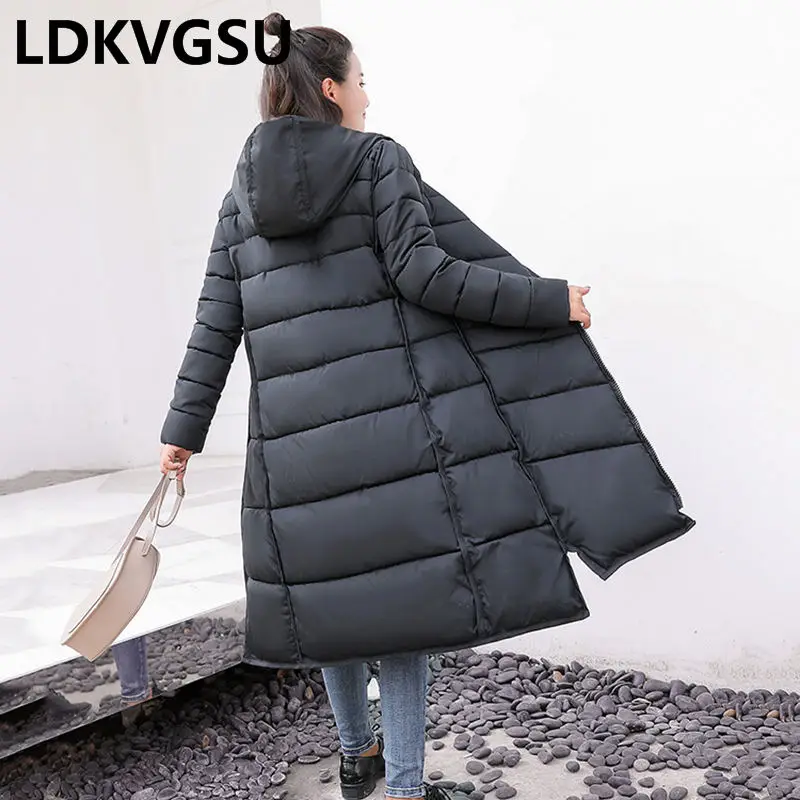 

2018 Winter New Wadded Cotton Coat Female Long Section Korean Hooded Parkas Thick Warm Women Loose Down Cotton Jacket Is1184