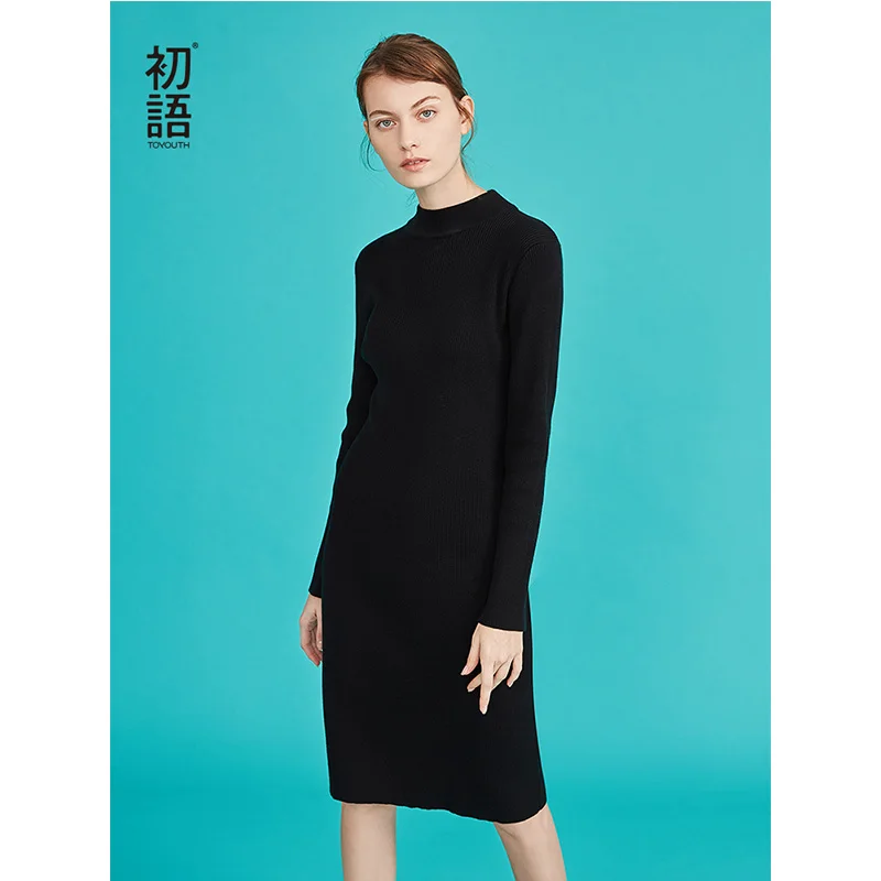 Toyouth Новая осень Для женщин Knitded платья Base эластичные тонкие длинное платье