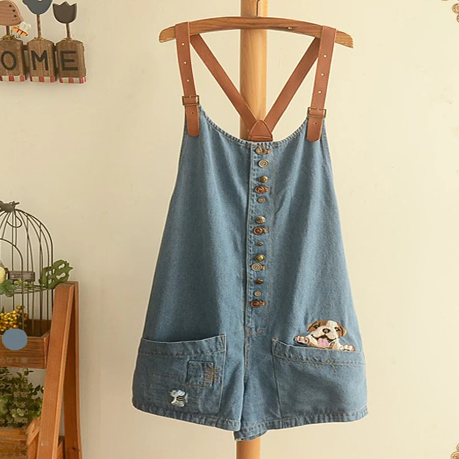 Комбинезон джинсовый в японском стиле девушки-Мори повседневный короткий синий