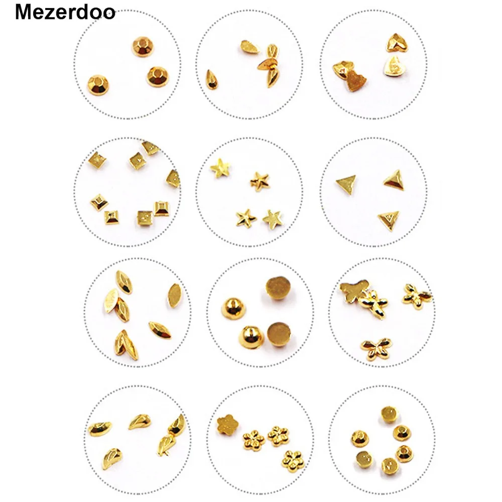 

Mezerdoo Nail Art Gold Metal Nails Decoration 3D Triangle Studs Tips DIY Square Punk Rivet Design Beauty Tools M29