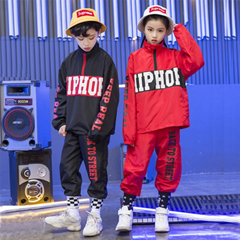 Black Red Children'S Jazz Dance Costume Street Suit Boys Girls Hip-Hop Long-Sleeved Dancing Performance Clothes DL2599 | Тематическая