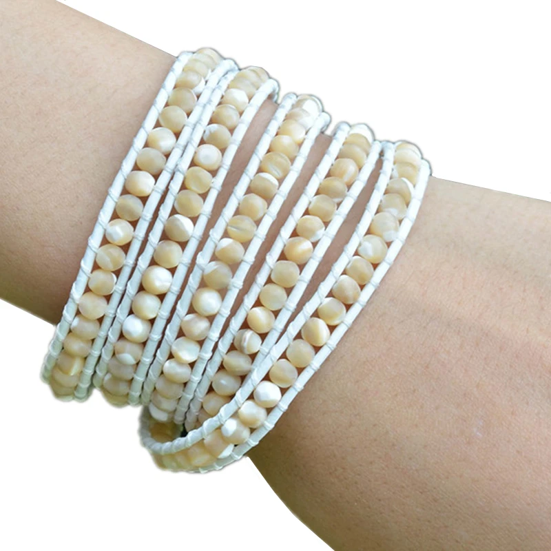 Смешанные природные камни Для женщин кожаный браслет 5 из переплетенных нитей