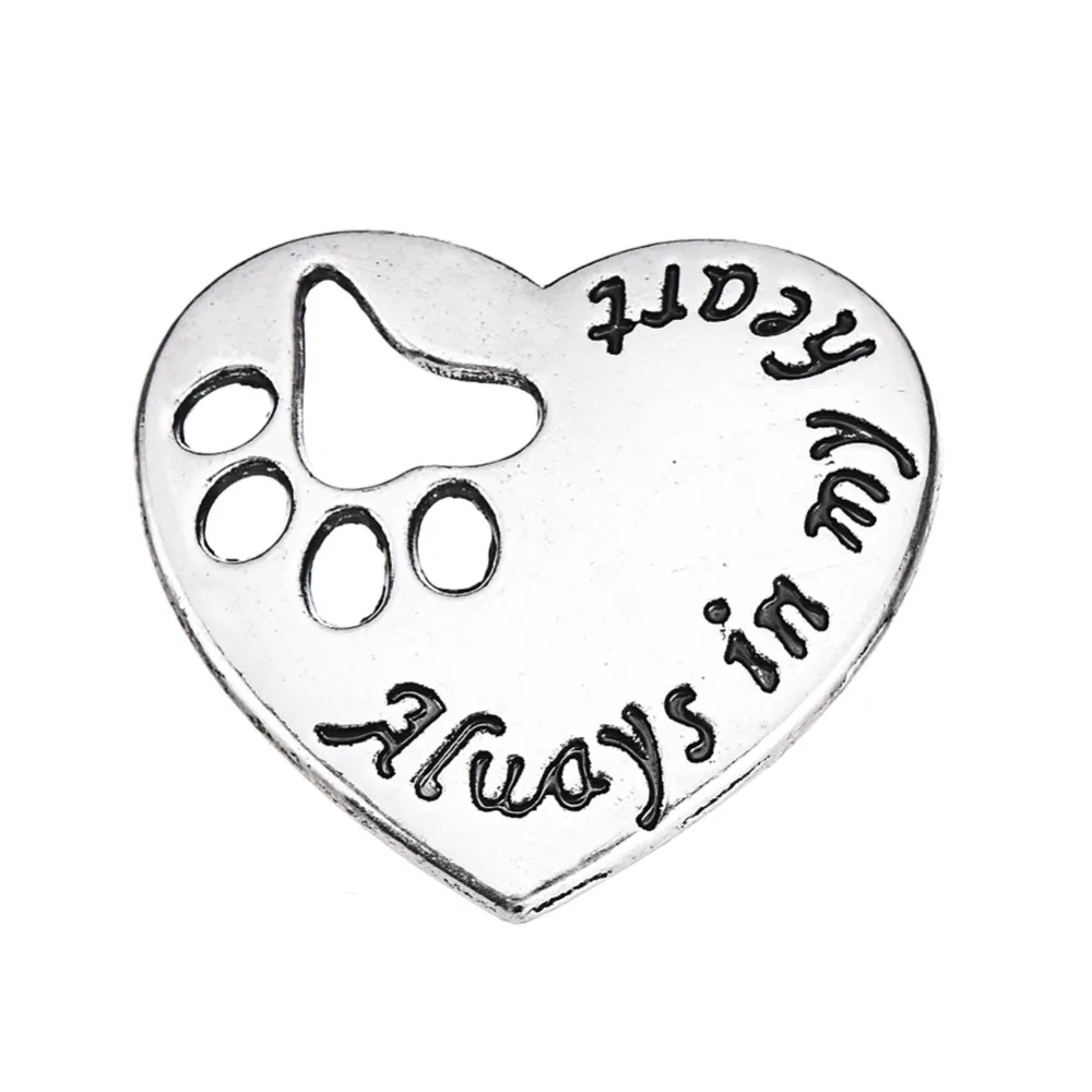 

My Shape Dog Paw Cat Paw Print Hearts Charms Always In My Heart Love Pendants DIY Antique Silver Plated Jewelry 10pcs a lot