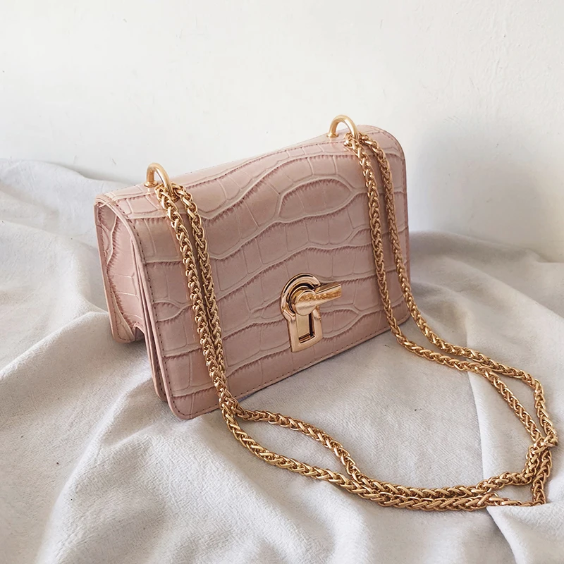 Pink large Мини площади флип сумка новые летние из высококачественной искусственной кожи Для женщин дизайнерские сумки камень узор цепочка Сумка - Цвет: Pink large