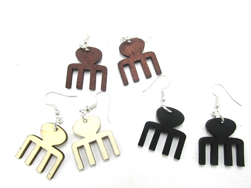 Бесплатная доставка! 1 дюйм. Афро гребень деревянные серьги смешанные 3 цвета|wooden