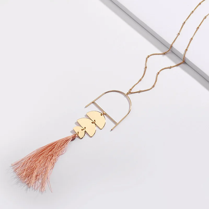 HUIDANG Модная медная рамка полукруглая кисточка длинная цепь подвески ожерелья для