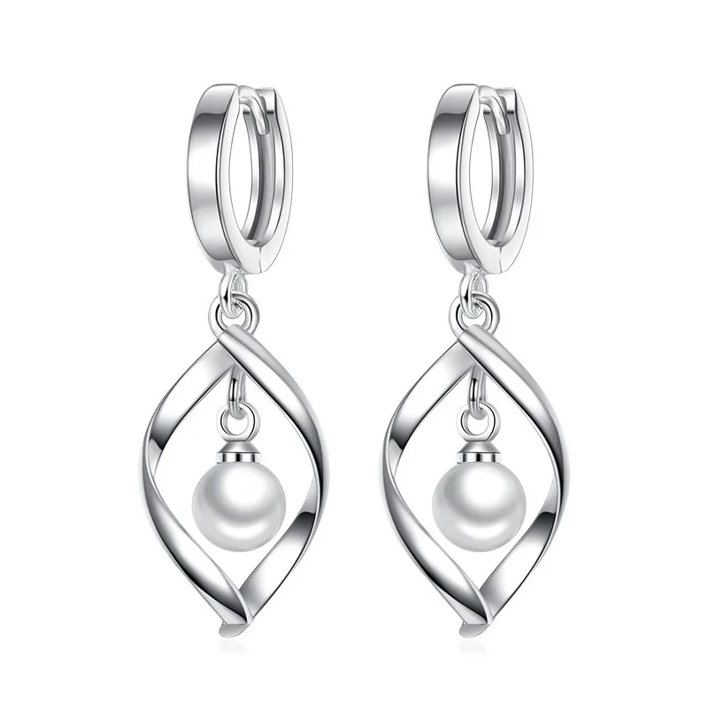 

100% 925 sterling silver fashion pearl flower ladies`stud earrings women Christmas gift female drop shipping cheap