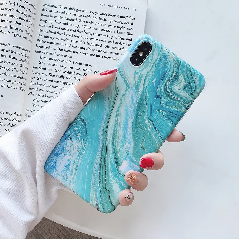 SUYACS синий Мрамор узор чехол для телефона для iPhone 11 Pro Max XR XS MAX X 6 6S 7 8 Plus Мягкий IMD полный корпус чехол-накладка для телефона чехол s