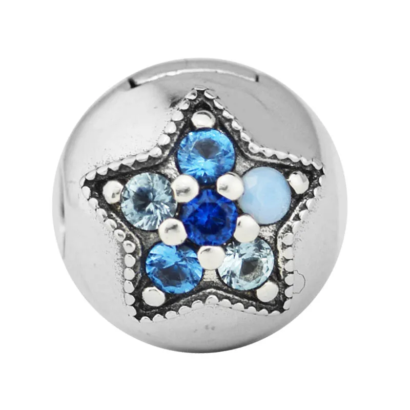 

Fits For Pandora Bracelets Bright Star Clip Charms with Clear CZ 100% 925 Sterling-Silver-Jewelry Beads Free Shipping