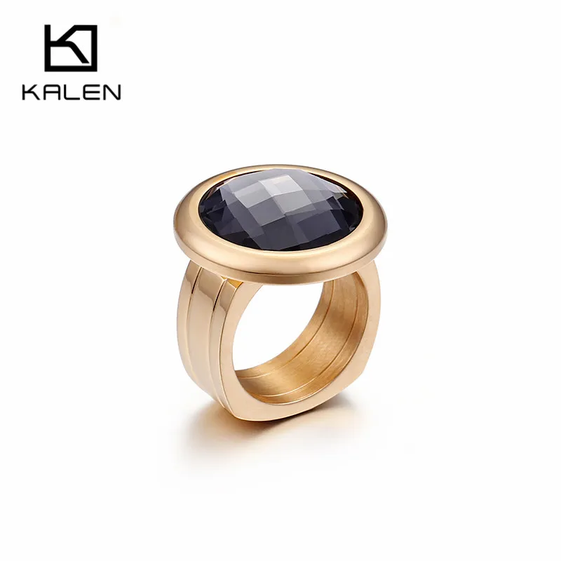 KALEN, 1 шт., нержавеющая сталь, болгарийское золото, кольца для женщин, Богемия, цветной камень, кольца на палец, размер 6, 7, 8, 9, дешевые кольца, ювелирные изделия - Цвет основного камня: KR46035-K