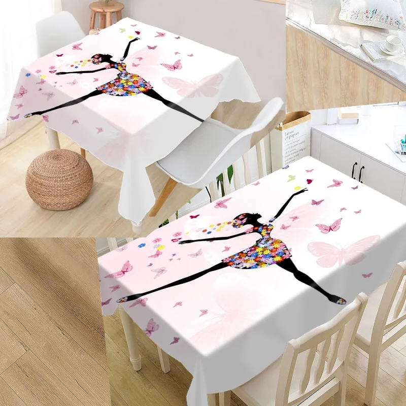 

Custom Butterfly girl silhouette Pattern Tablecloth Waterproof Oilproof Rectangular Home Textiles Wedding Tablecloth #W000789K