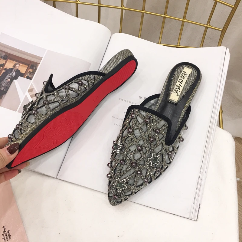 Wellwalk/блестящие вечерние туфли с блестками; женские туфли без задника на тонком каблуке; женские летние шлепанцы с единорогом; женские очень пикантные шлепанцы на каблуке; Роскошные