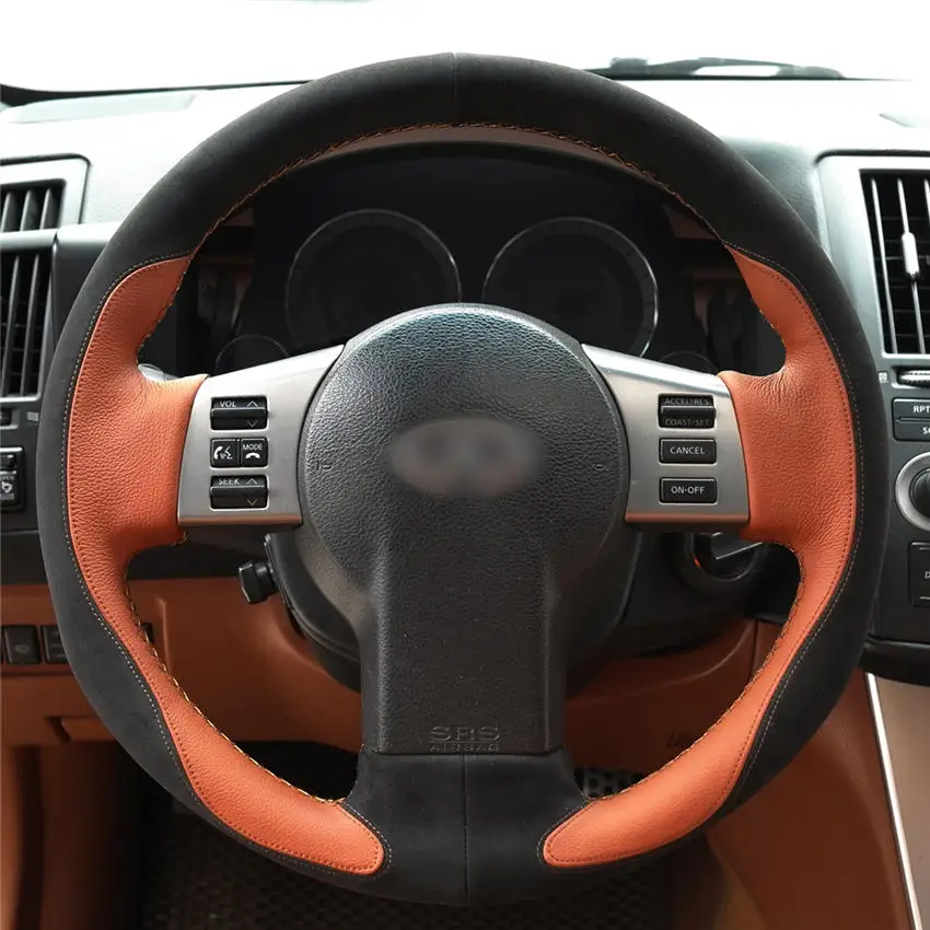 Style-02 MEWANT черный чехол рулевого колеса автомобиля из натуральной кожи для Infiniti FX FX35 FX45 2003-2008 Nissan 350Z 2003-2009 - Название цвета: Style-02