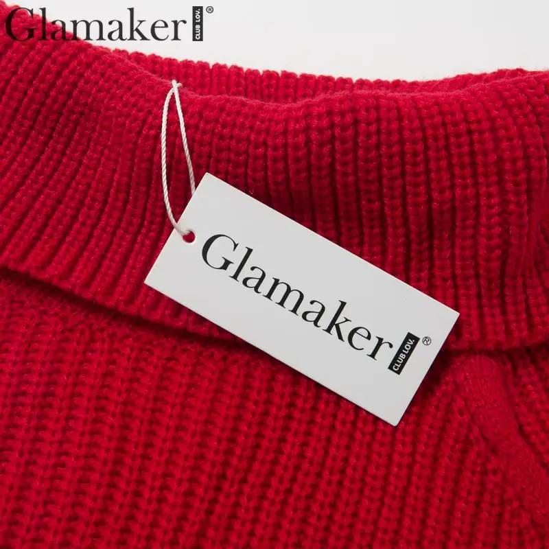 Glamaker, вязаное, на шнуровке, сексуальное платье-свитер, женское, Осеннее, элегантное, Мини Короткое платье, зимнее, с высоким воротом, с длинным рукавом, красное платье для девушек