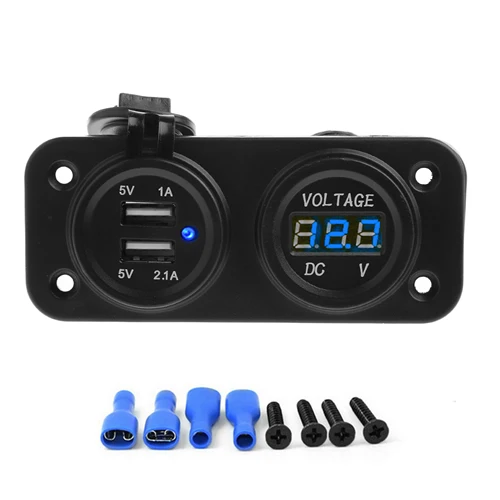 Новая одежда для маленькой девочки 2 в 1 Водонепроницаемый DC 12V Dual USB Автомобильное зарядное устройство Порты и разъёмы Мощность гнездо+ светодиодный цифровой Дисплей Панель магнитный держатель с креплением на мотоцикл Зарядное устройство адаптер - Название цвета: Синий