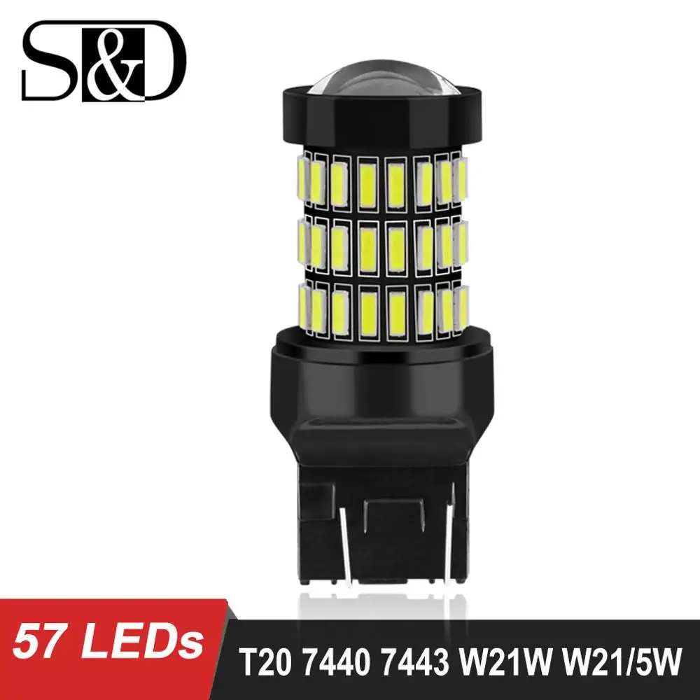 S& D новейший T20 7440 W21W WY21W светодиодный 7443 SRCK W21/5 W светодиодный лампы 12В Автомобильные фары поворотник тормозной задний фонарь Авто 1200LM