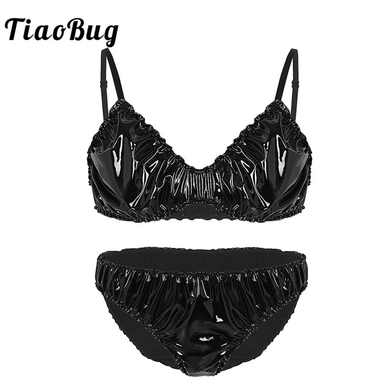 TiaoBug Для мужчин сексуальное нижнее белье Sissy комплект лосины из искусственной