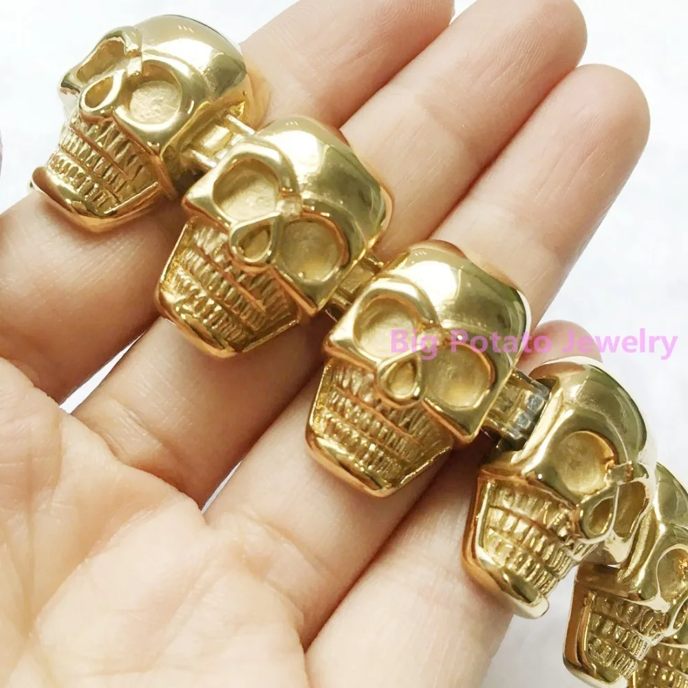 Изысканный workmanship18k золото 316L Нержавеющая сталь изысканный череп браслет