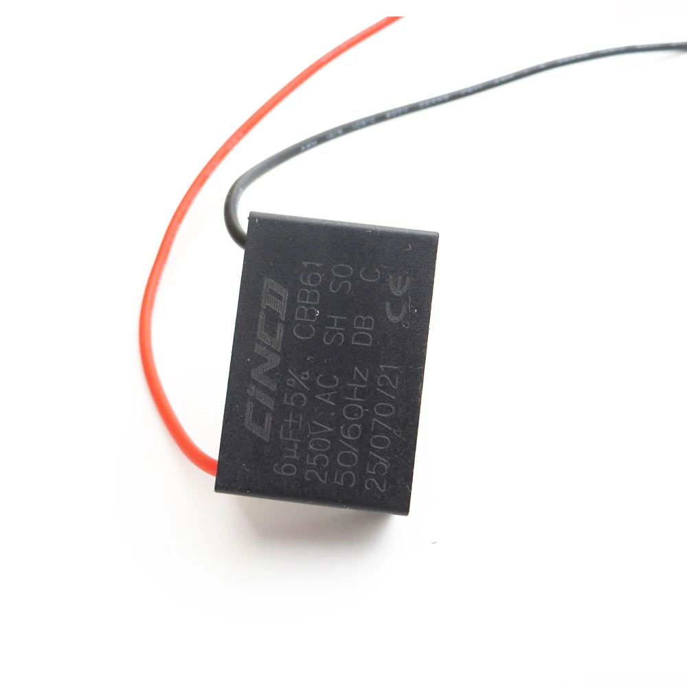 Конденсатор двигателя электрический вентилятор CBB61 6 мкФ 250 220 V 2 провода