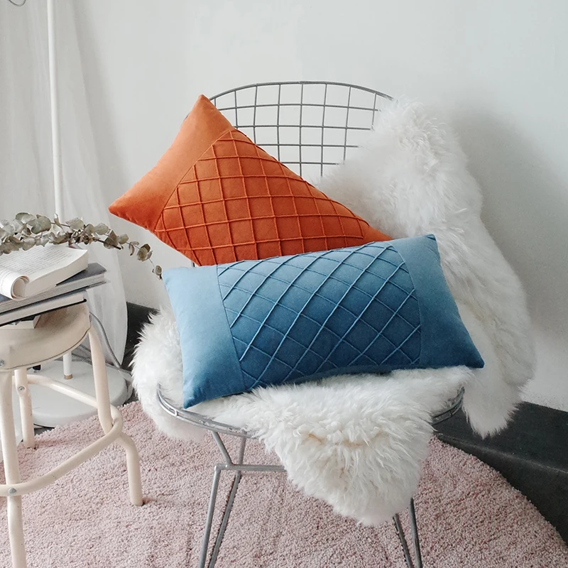 Skin-friendly Velvet Cushion Cover Waffle Lattice Decorative Pillows Case Car Covers Almofadas Cojines Sofa Model Room Essential | Дом и сад