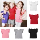 PUDCOCO Новейшая летняя детская футболка с коротким рукавом для девочек, хлопковая Футболка с оборками, топы, модный Детский сарафан для девочек От 0 до 4 лет
