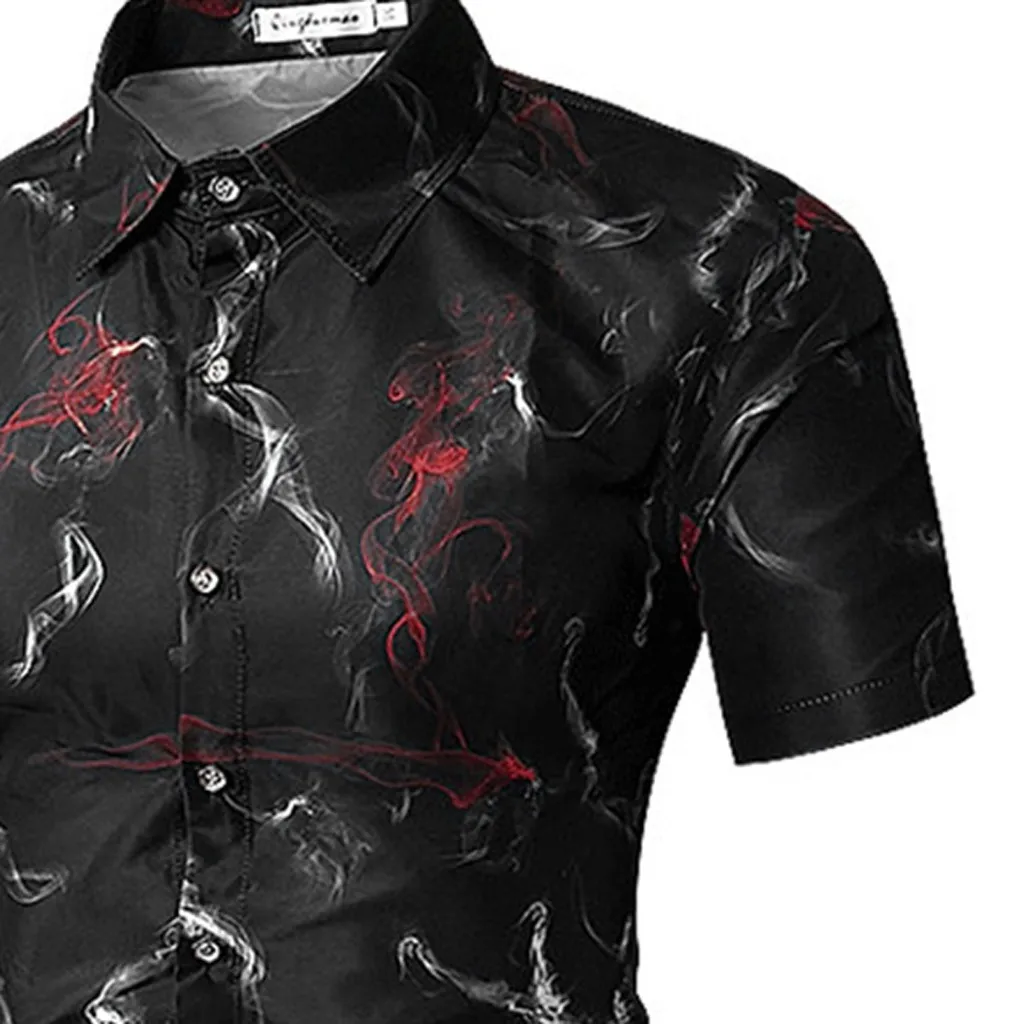 Men's Print Turn-Down Collar Slim Fit Short Sleeve Top Shirt Blouse hawaiian camisa masculina camisas hombre chemise homme