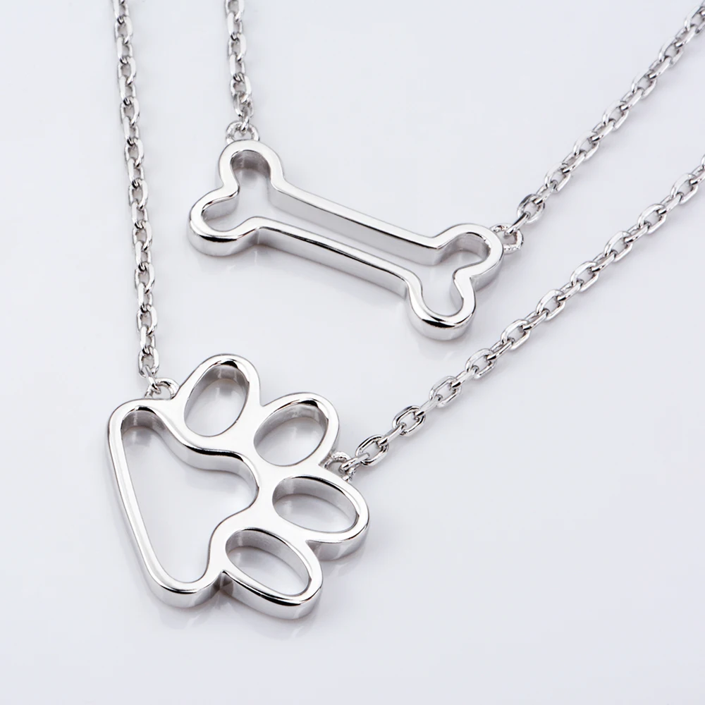 Strollgirl 925 Sterling Silver Dog Paw Bone Pendants &amp Necklaces For Women Hollow Pendant Chain Fashion Jewelry Gifts | Украшения и