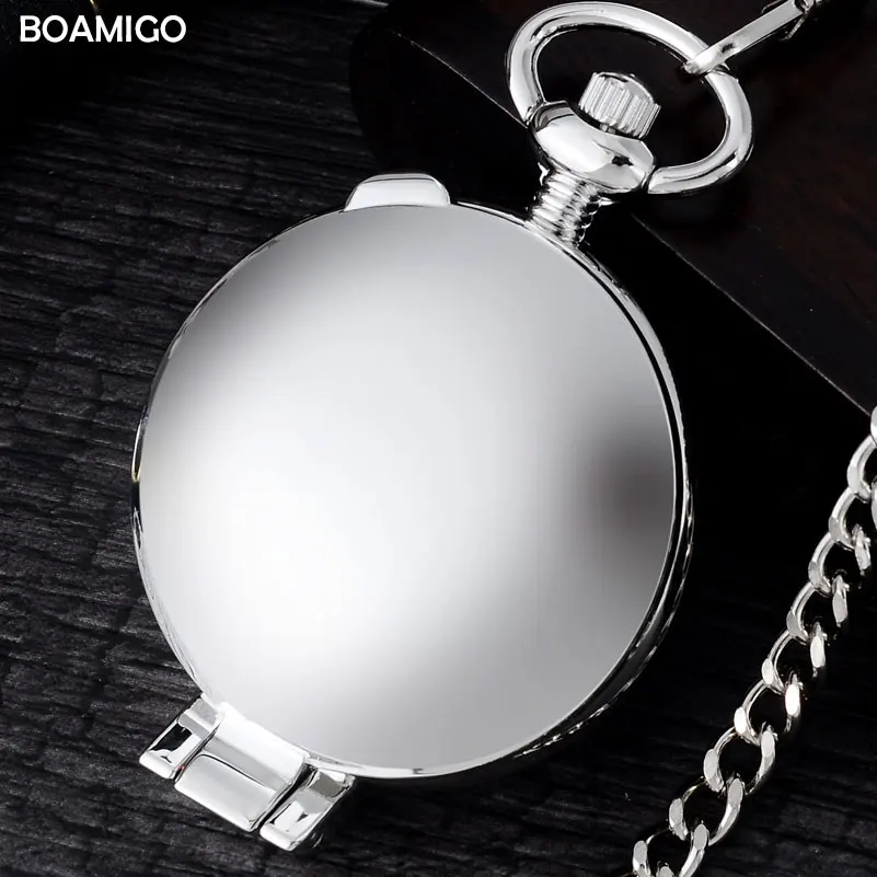 

FOB men pocket watches antique mechanical watches BOAMIGO brand skeleton arbic number watches silver design clock reloj hombre