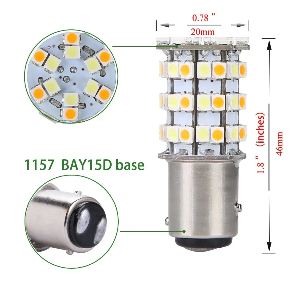 Новинка! 2 шт. 12 В 1157 BAY15D 3157 7443 3528 60 SMD двойной цвет желтый/белый с переключателем