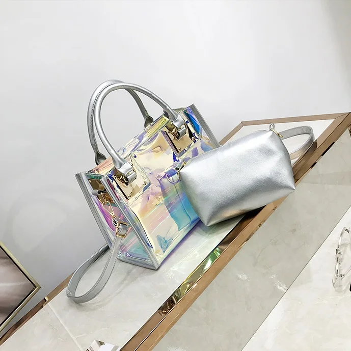 Silver Yuhua, новые женские сумки, модная композитная сумка, трендовая женская сумка-мессенджер, Корейская версия лазерной сумки через плечо - Цвет: Silver