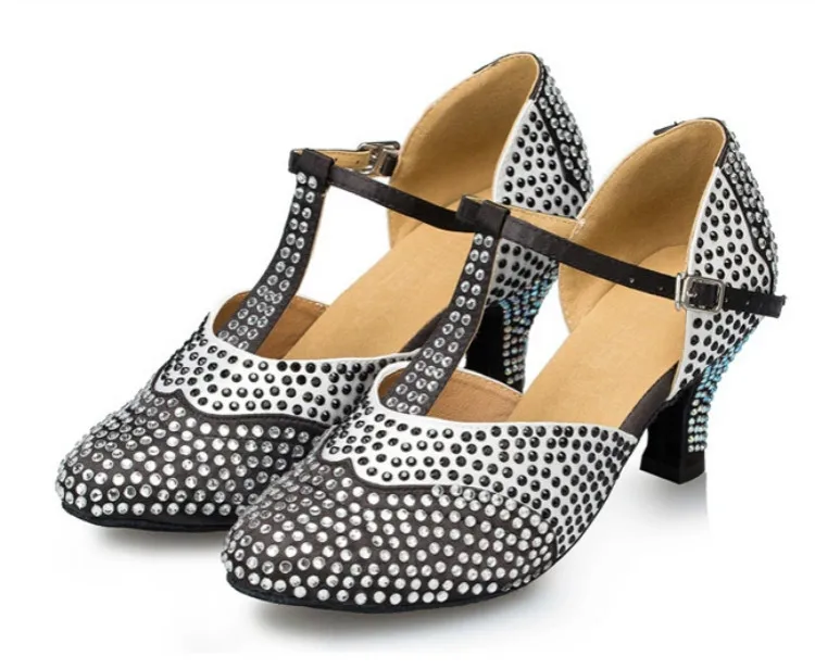 Women's Closed Toe Salsa Shoes Party Ballroom Dancing Shoes Samba Latin Dance Shoes Glitter Women Satin Rhinestones Dance Shoes