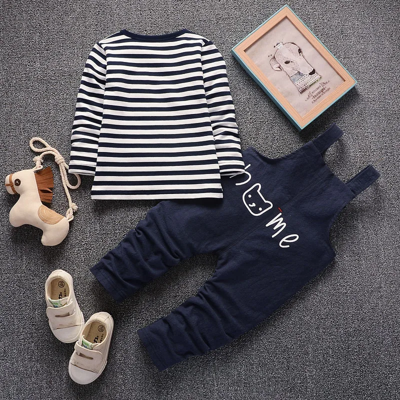 BibiCola spring autumn children boys clothing sets kids striped tops+overalls pants clothes suit for baby tracksuit outfits |