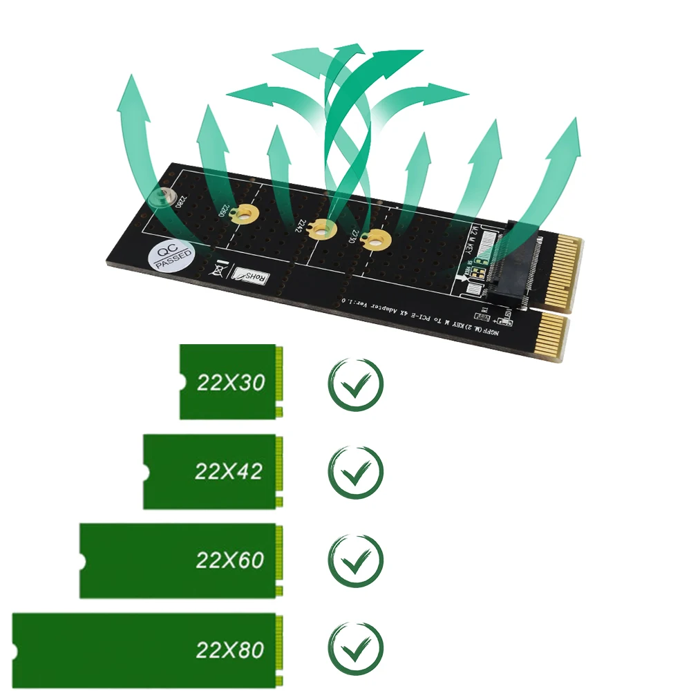 PCIE адаптер M.2 SSD охлаждающая поддержка M Key 2230-2280 M2 PCI Express Led NVMe NGFF на 3 0 X4