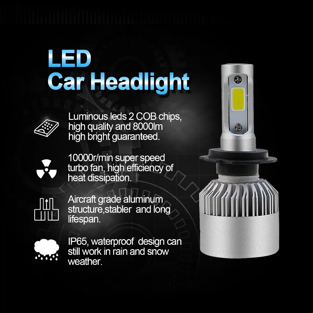 2 светодиодный т. Автомобильные светодиодные лампы H7 72 Вт 6500 лм|car light|led h7 car headlightsled