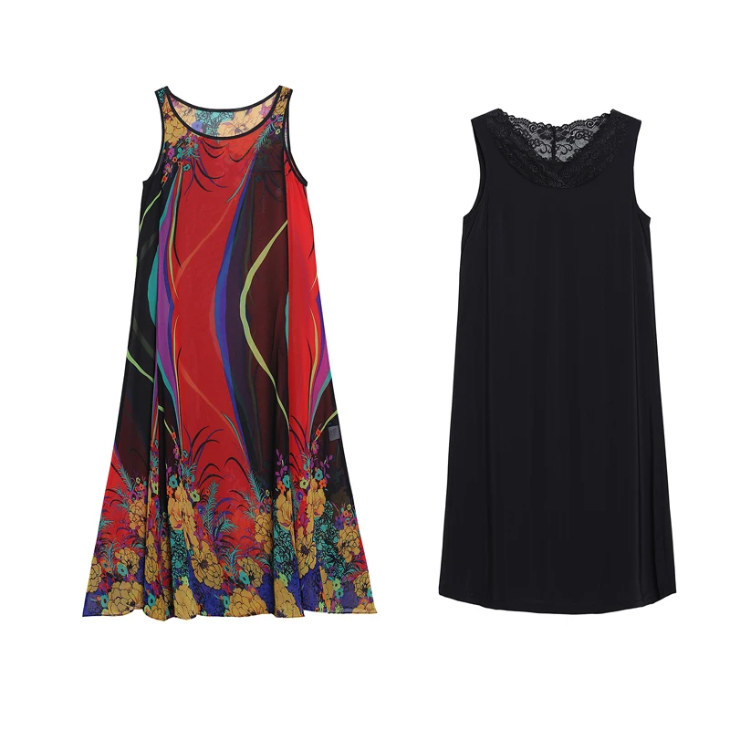 Комплект из 2 предметов элегантное шифоновое кружевное женское платье с принтом