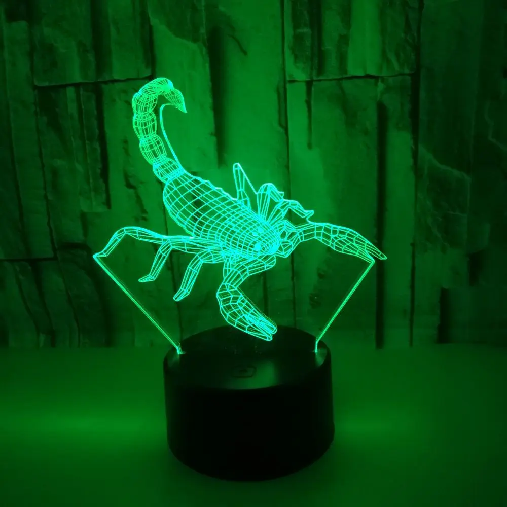 Скорпион 3D 7 цветов лампа визуальные светодиодные ночники для детей сенсорный Usb