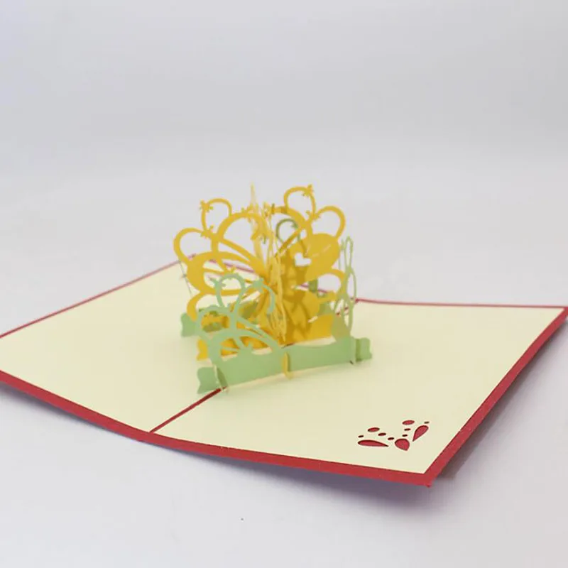 Киригами ручной работы 3D открытки всплывающие поздравительные карты с конвертом