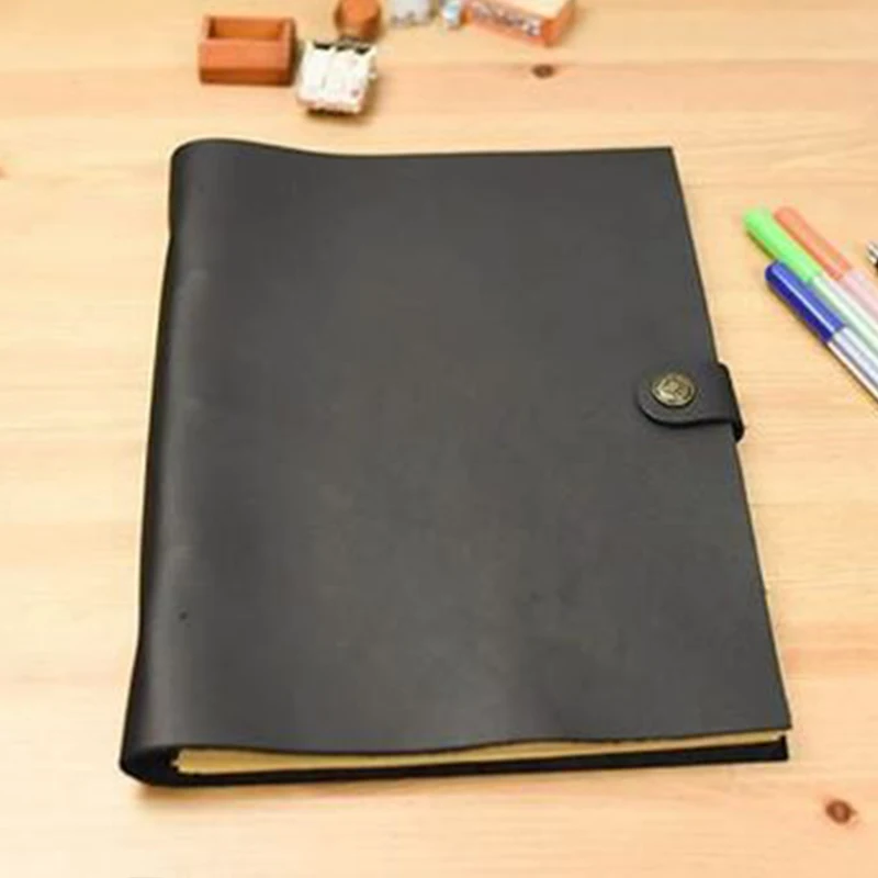 A4 Size genuine black leather cover journal Vintage style notebook pure handmade dairly planner notebooke office school supplies