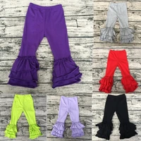 2016 wholesale knit toddler girl bottom purple cotton pants kids ruffle legging ruffled pants girl