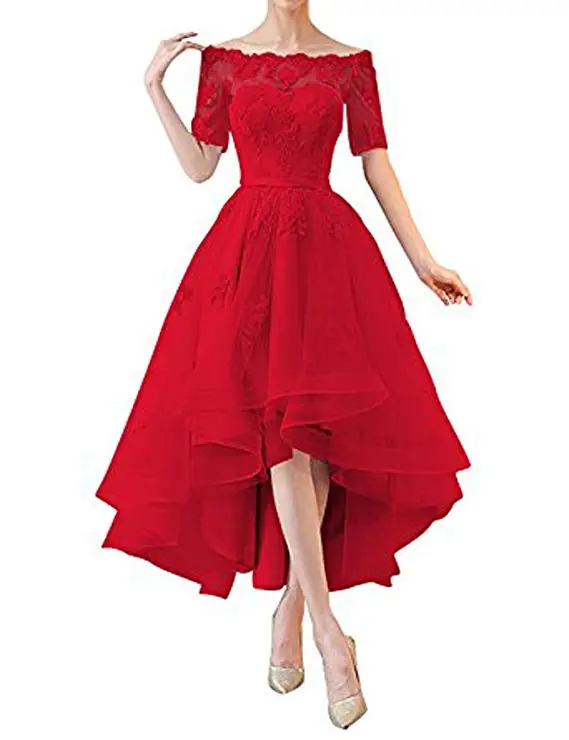 Красный Erosebridal/платье для выпускного вечера с низким вырезом, новинка, вечерние платья со шнуровкой на спине, простая аппликация, лиф, короткий рукав, 48 часов - Цвет: Красный