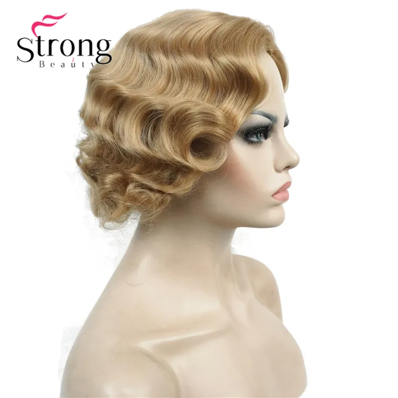 StrongBeauty 1920's Flappers Короткий Палец Волна светильник блонд полный синтетический парик