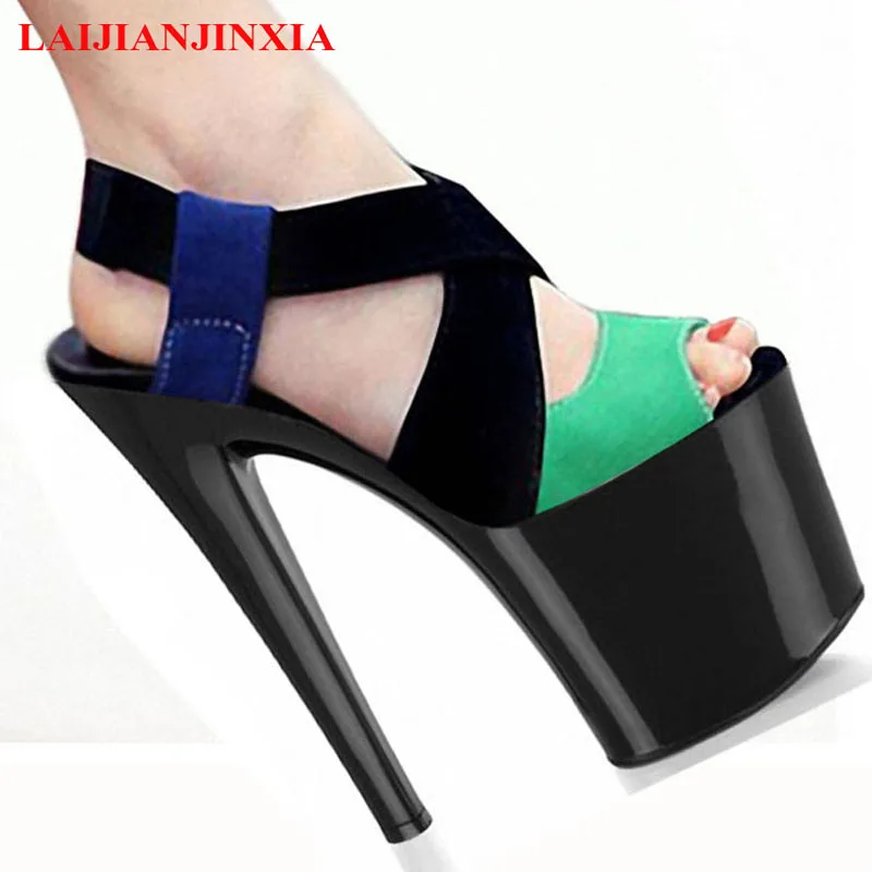 LAIJIANJINXIA 8 inch women Dancing High Heel Sandals party wedding shoes 20cm color block shoes sexy Dance Shoes