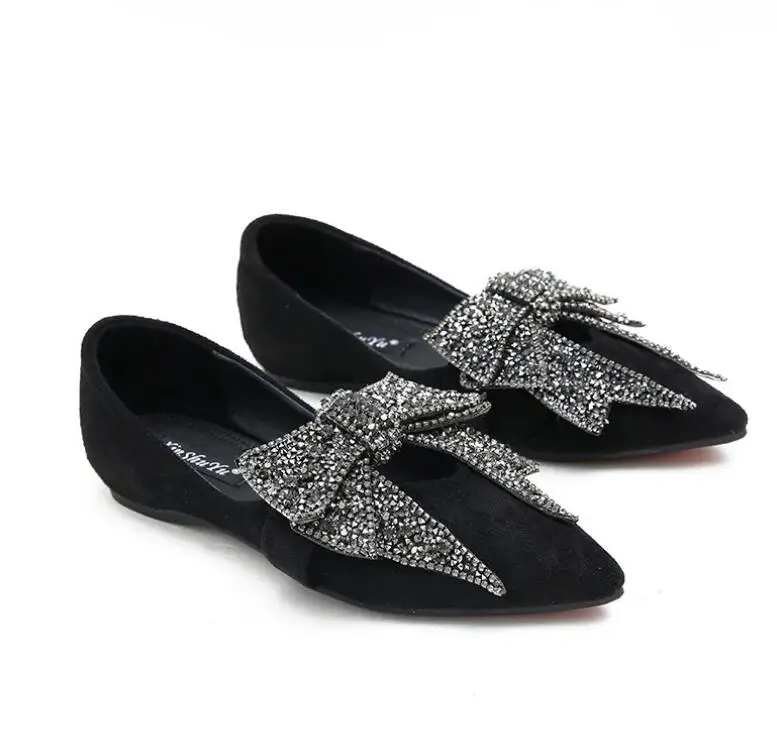 2019 женская обувь туфли на плоской подошве с острым носком бантом и стразами zapatillas