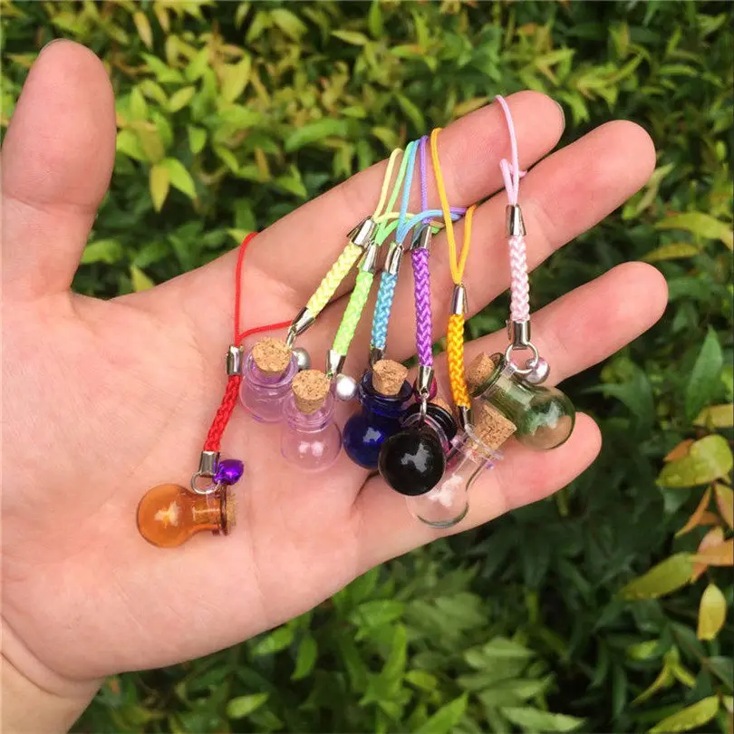 

Bottles Lamp Shape Pendants Mini Bell Bracelets Bottles with Key Chains Jars Glass Pendants Wedding Gift Mixed Color 70pcs