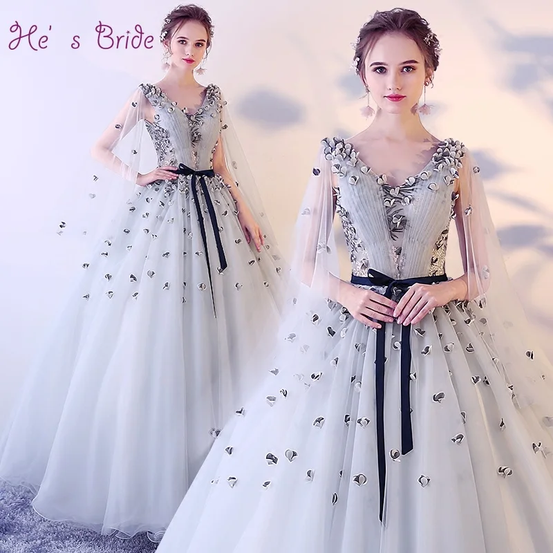 Женское кружевное свадебное платье It's Bride серое бальное до пола без рукавов с